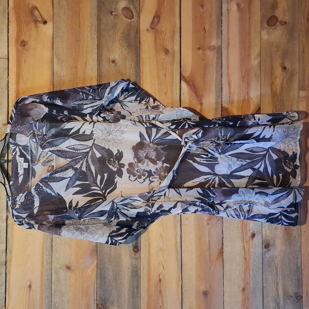 ONE WORLD Sheer Tunic Kaftan Dress with Floral Design